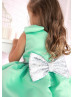 Mint Satin Silver Sequin Flower Girl Dress